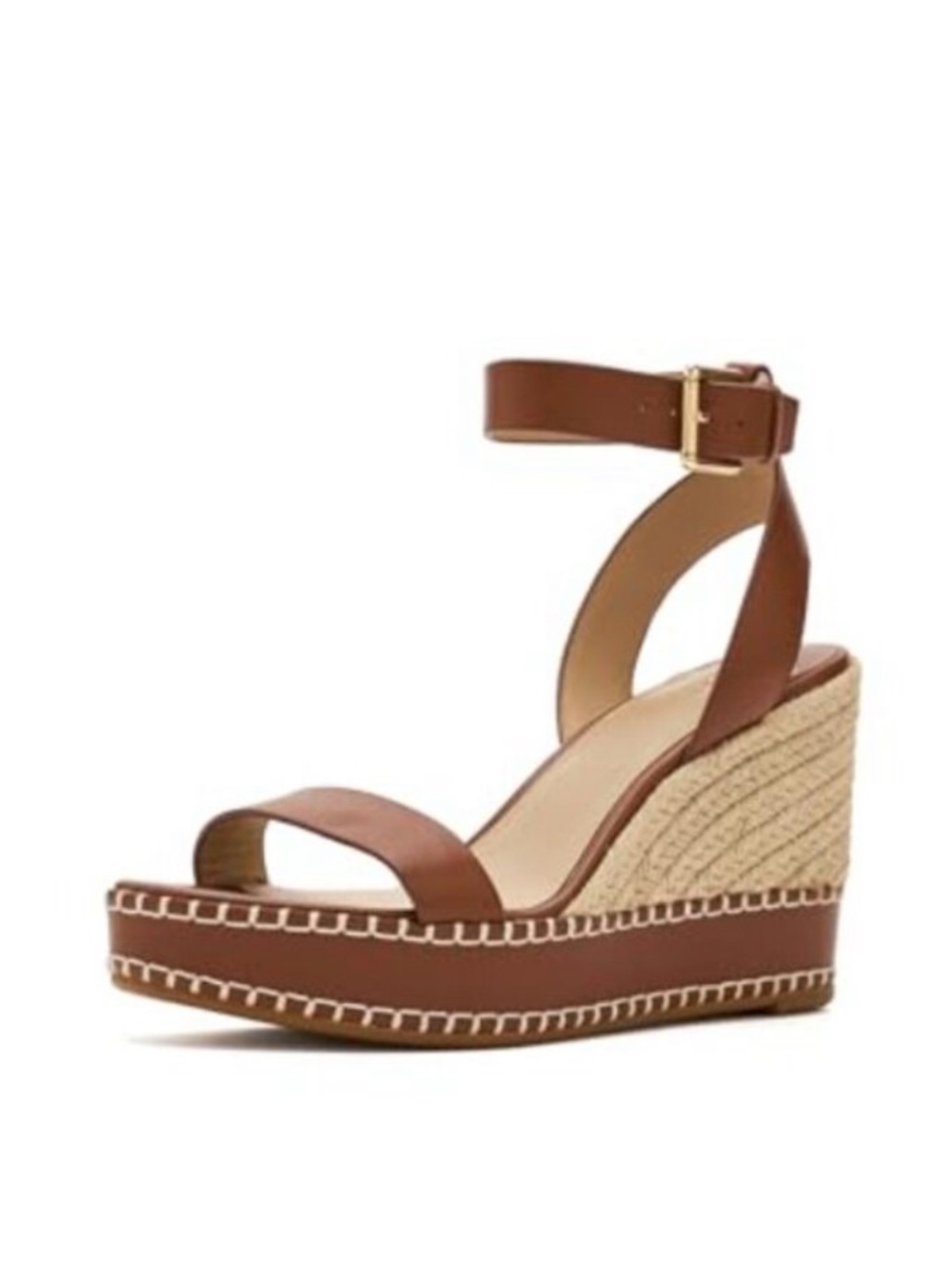 Lauren Ralph Lauren Brown Leather Ankle-Strap Espadrille Wedge